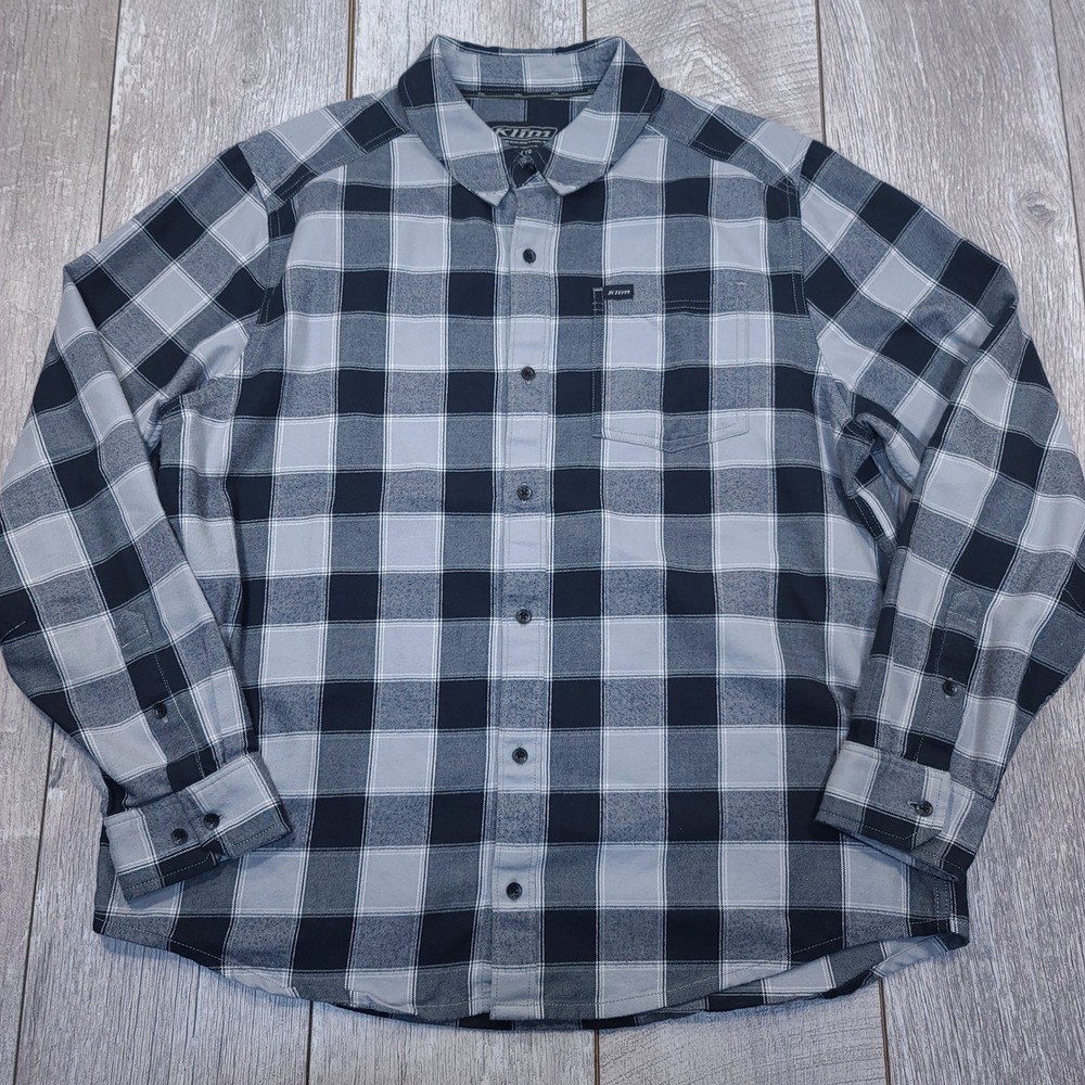 Klim Cottonwood Midweight Flannel Shirt Mens XL Black Grey Plaid Button Down